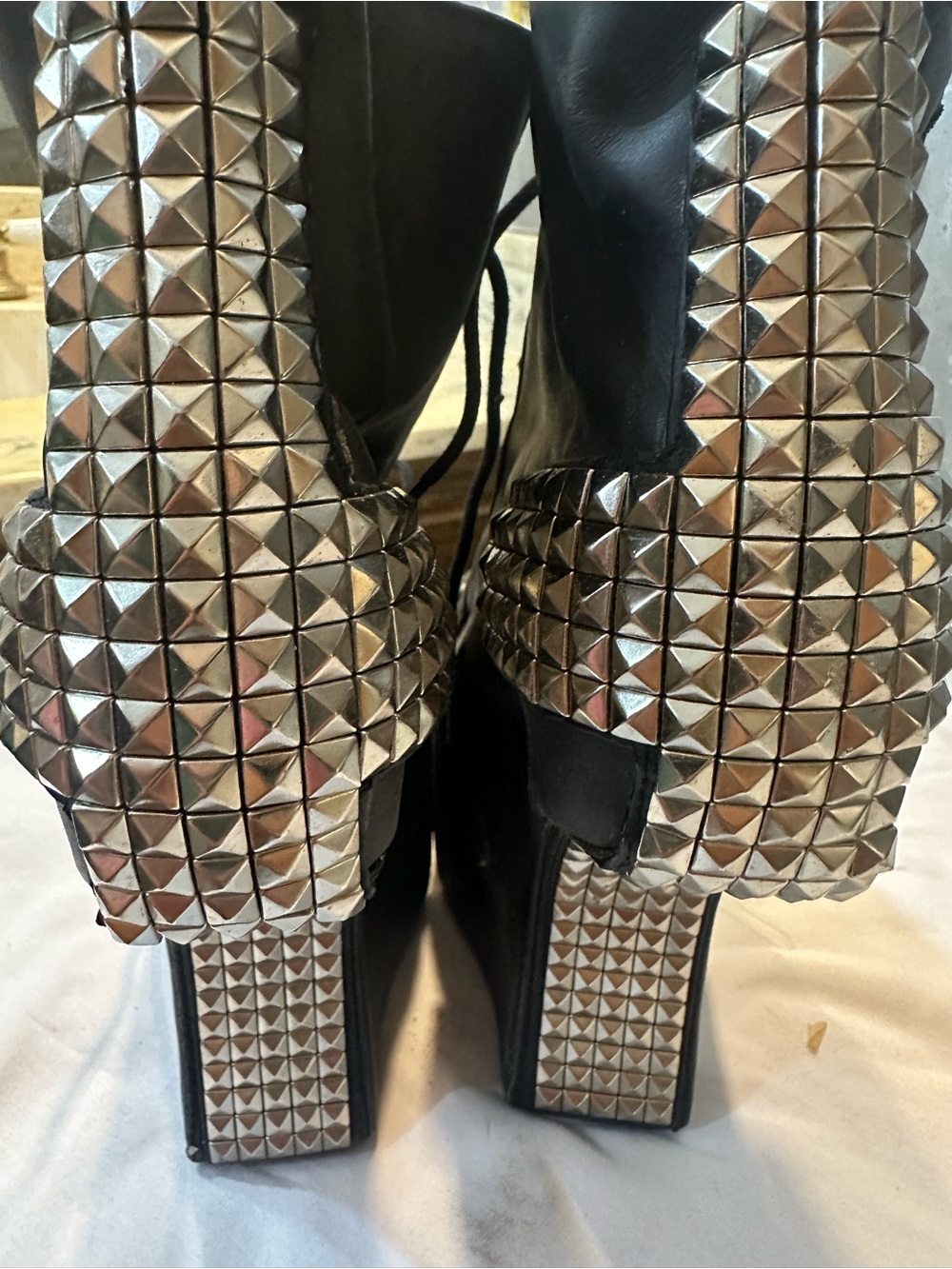 Jeffrey Campbell Black Holy Stud Lace-Up Platform wedge Boots - Picture 2 of 9